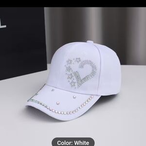 White Rhinestone Embellished Cap
